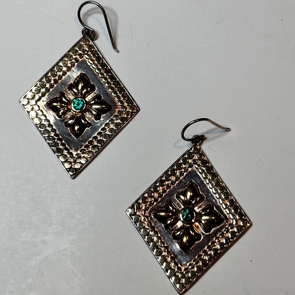 Anna Beck Crystal Flower Textured Drop Sterling Silver Earrings - Exquisite - Picture 2 of 5